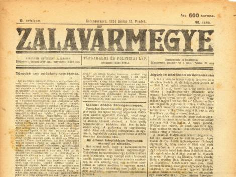 Néhány apró hír a Zalavármegye 1924-es évfolyamából